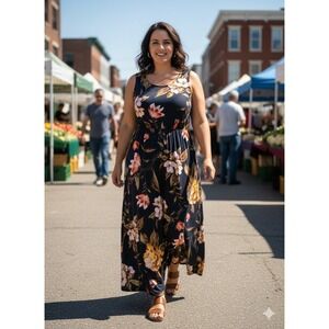 French Grey Dress Size XXL Maxi Dress.  Cottagecore, Romantic, Curvy.